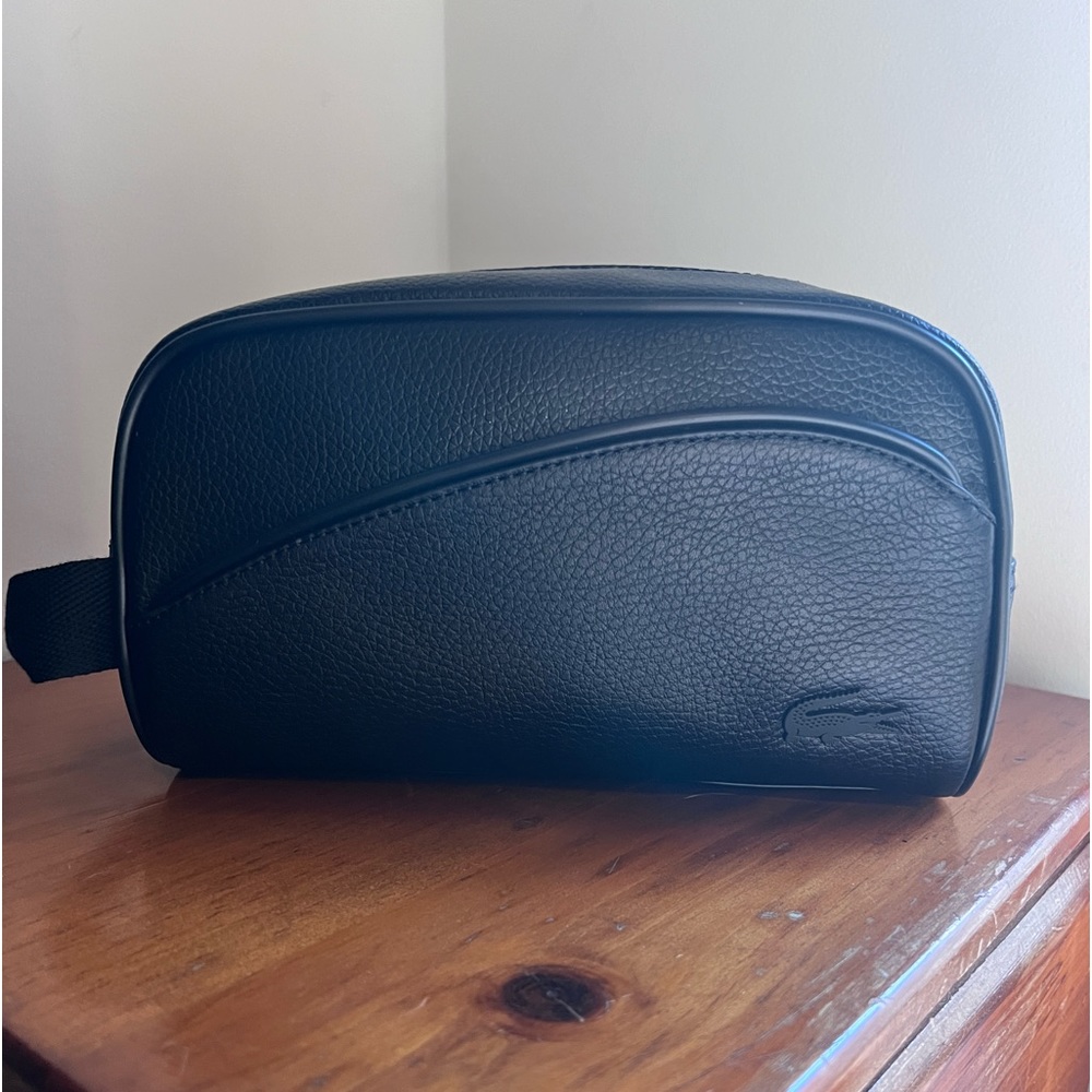 Unisex LACOSTE leather zip toiletry bag